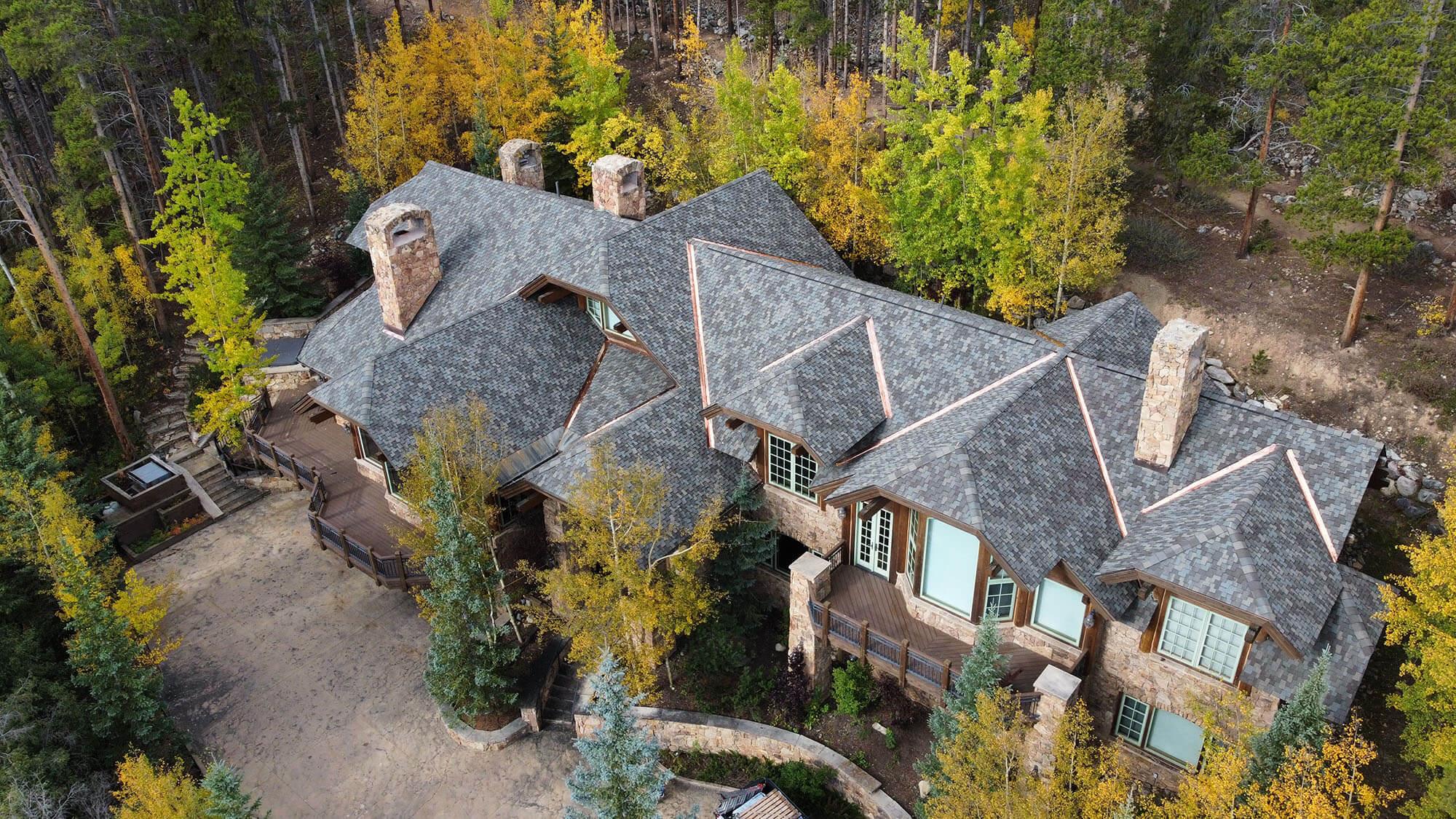 Residential roof drone photo